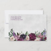 ナス紫のフローラ結婚式の出欠の挿入 (裏面)