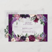 ナス紫のフローラ結婚式の出欠の挿入 (正面/裏面)