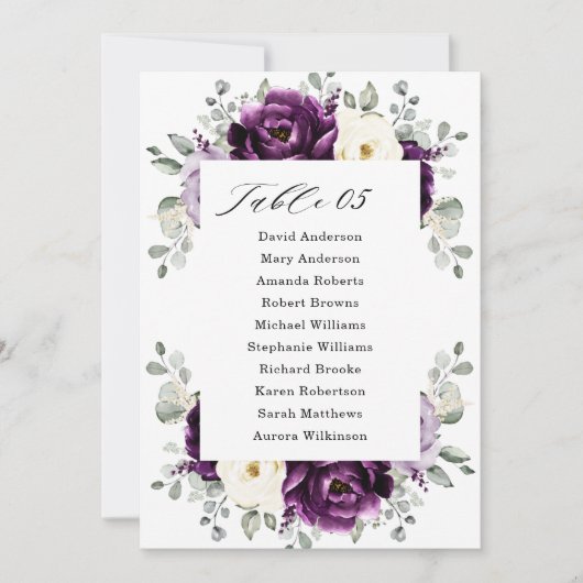 ナス紫の梅アイボリー白い座席表 招待状 (正面)