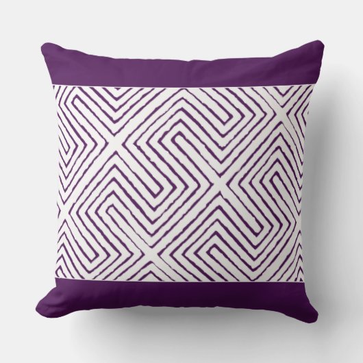 ナス紫の白アフリカの泥の布のパターン クッション (正面)