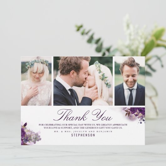 ナス紫の花結婚の写真3 サンキューカード (スタンド正面)