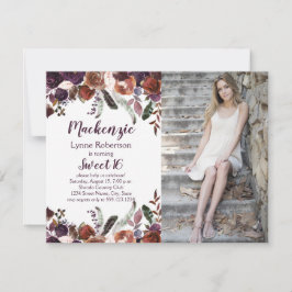 ナス紫バターラムバラ写真Sweet 16 招待状