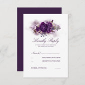 ナス紫フローラ水彩結婚式RSVP 出欠カード (正面/裏面)
