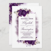 ナス紫フローラ水色リハーサルディナー 招待状 (正面/裏面)