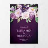 ナス紫フローラQRコードダークムーディ結婚ーズ 三つ折り招待状 (カバー)