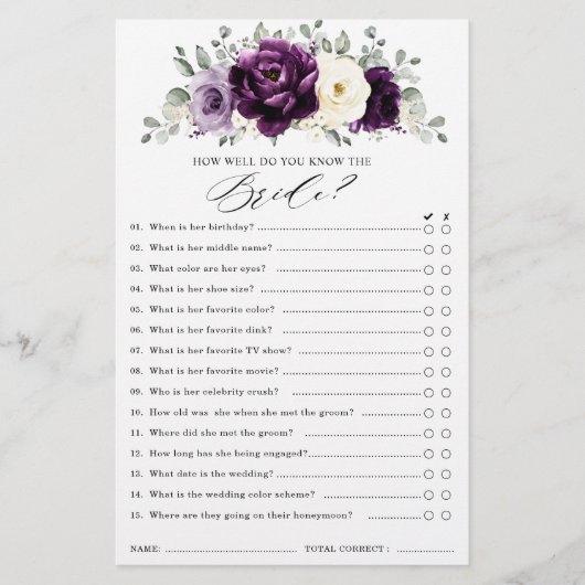 ナス紫プラムアイボリーブライダルシャワーゲーム (正面)