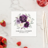 ナス紫プラムアイボリーホワイトフローラズ スタンダードカクテルナプキン (インサイチュ)