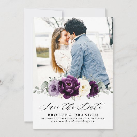 ナス紫プラムアイボリーホワイトフローラズ セーブザデート (正面)