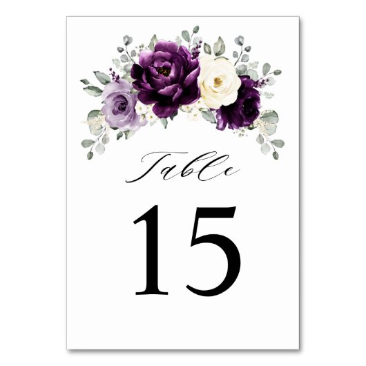 ナス紫プラムアイボリーホワイトフローラズ テーブルナンバー (正面)