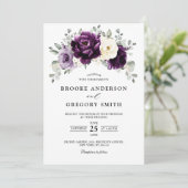 ナス紫プラムアイボリーホワイトフローラズ 招待状 (スタンド正面)