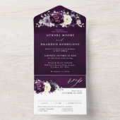 ナス紫プラムアイボリーホワイトフローラ結婚ズアル オールインワン招待状 (内側)