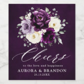 ナス紫プラムアイボリーホワイトフローラ結婚ズウィー ワインラベル (シングルラベル)