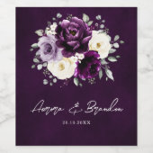 ナス紫プラムアイボリーホワイトフローラ結婚ズウィー ワインラベル (シングルラベル)