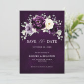 ナス紫プラムアイボリーホワイトフローラ結婚ズサ セーブザデート (スタンド正面)