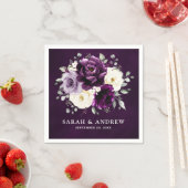 ナス紫プラムアイボリーホワイトフローラ結婚ズナ スタンダードカクテルナプキン (インサイチュ)