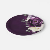 ナス紫プラムアイボリーホワイトフローラ結婚ズパ ペーパープレート (アングル)