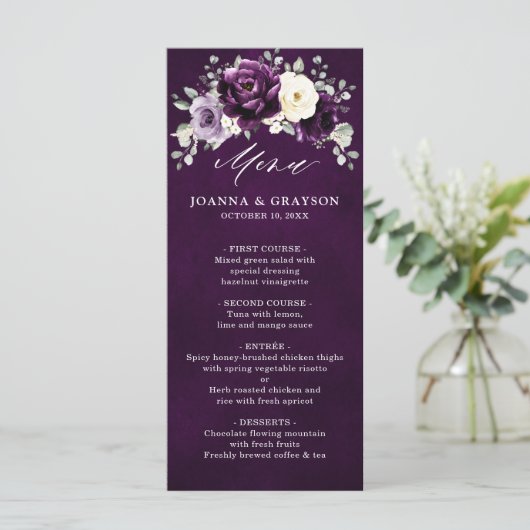 ナス紫プラムアイボリーホワイトフローラ結婚ズミー メニュー (スタンド正面)