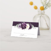 ナス紫プラムアイボリーホワイトフローラ結婚ズPl プレイスカード (正面)