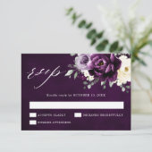 ナス紫プラムアイボリーホワイトフローラ結婚ズRS 出欠カード (スタンド正面)