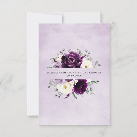 ナス紫プラムアイボリーホワイトブライダルシャワー サンキューカード (裏面)