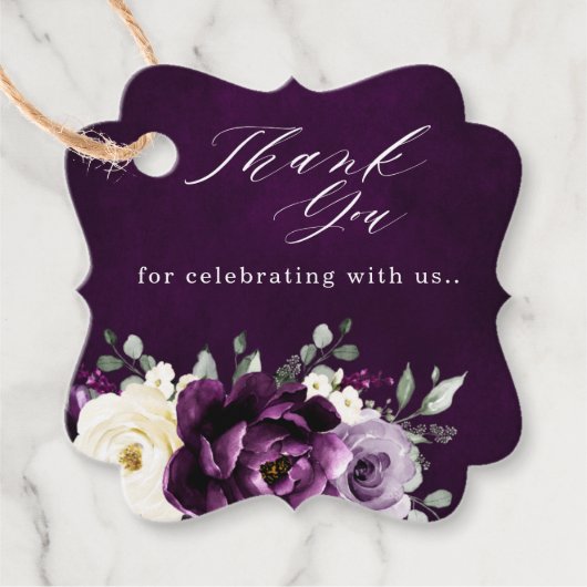 ナス紫プラムアイボリーホワイト結婚ズサンキュー フェイバータグ (正面)