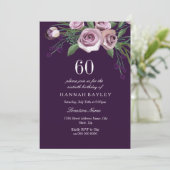 ナス紫プラムバラ女性60誕生日 招待状 (スタンド正面)