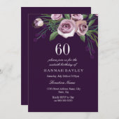 ナス紫プラムバラ女性60誕生日 招待状 (正面/裏面)