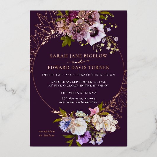 ナス紫プラムフローラ 箔招待状 (正面)