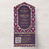 ナス紫金ゴールドアールデコQRコード結婚ズ オールインワン招待状 (内側)