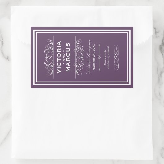 ナス結婚のワインボトルモノグラムの好意 長方形シール (バッグ)