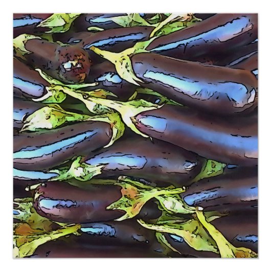 ナス芸術的ブラック輪郭アート ポスター (正面)