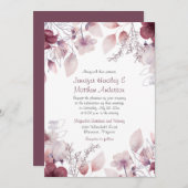 ナス、ほこりっぽい紫、メイブピンクフローラ 招待状 (正面/裏面)