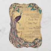ナス・アクアピーコックヴィンテージ3羽毛 招待状 (正面/裏面)