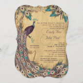ナス・アクアピーコックヴィンテージ3羽毛 招待状 (正面/裏面)