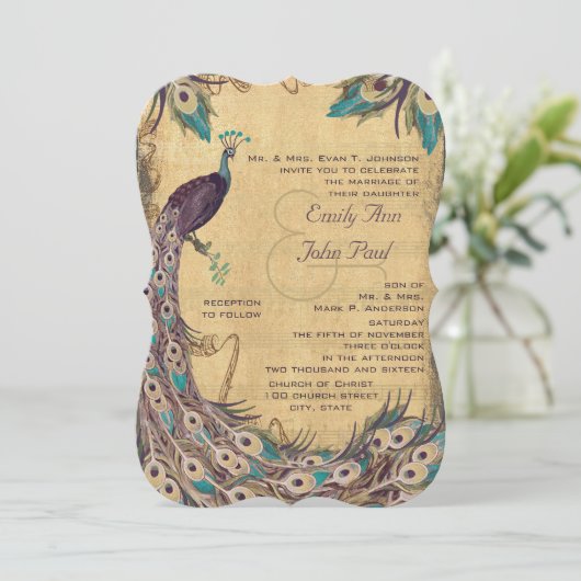 ナス・アクアピーコックヴィンテージ3羽毛 招待状 (スタンド正面)