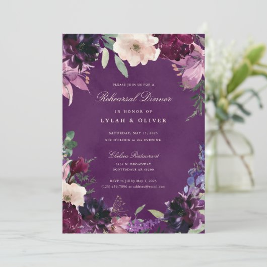 ナス・パープルフローラ結婚のリハーサルディナー 招待状 (スタンド正面)