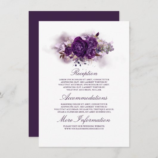 ナス・パープル結婚フローラズ・インフォメーション・ゲスト エンクロージャーカード (正面/裏面)
