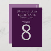 ナス・パープル&シルバーのテーブ結婚ル・ナンバー・カード ポストカード (正面/裏面)