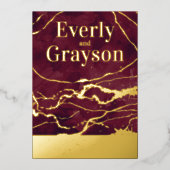 ナス・ブルゴーニュ銀河系マーブル金ゴールド結婚ズ 箔招待状 (正面)