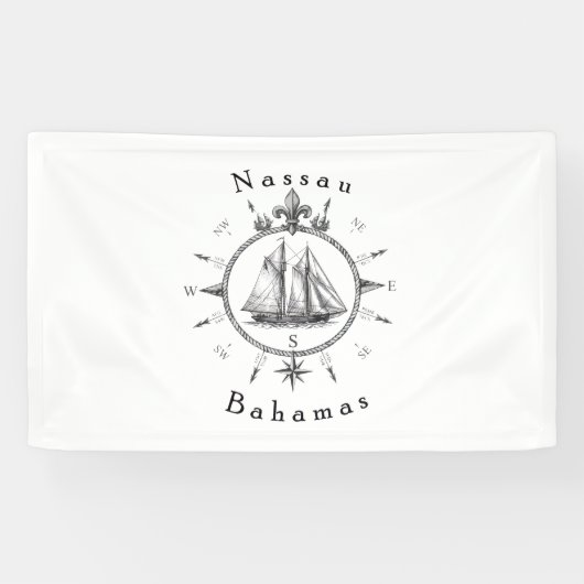 ナソー バハマ諸島 セーリング Tシャツ コンパス 横断幕 (横)