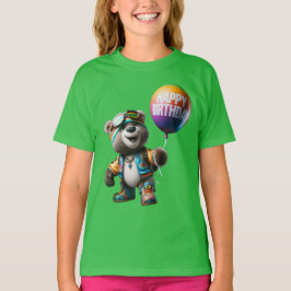 ナタシャ・Uによるスキーゴーグルをかけたくまの誕生日おめでとう Tシャツ