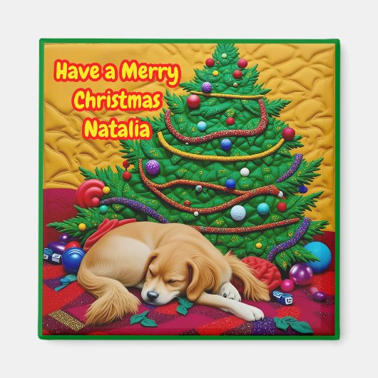 ナタリア~ メリークリスマス ~ ツリー おもちゃ 犬 ~ マグネット (正面)