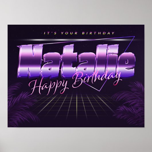 ナタリー名Vorname lila retroポスターGeburtstag ポスター (正面)