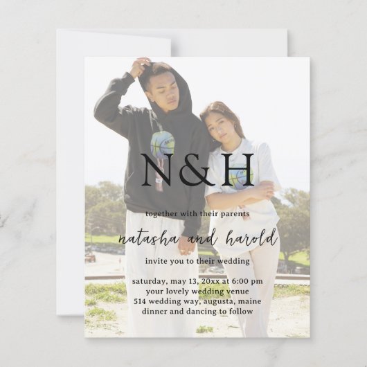 ナターシャフォトモノグラムモダン結婚式招待状 (正面)