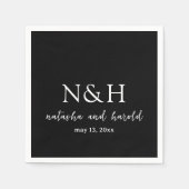 ナターシャブラックモノグラムモダン結婚ズ スタンダードカクテルナプキン (正面)