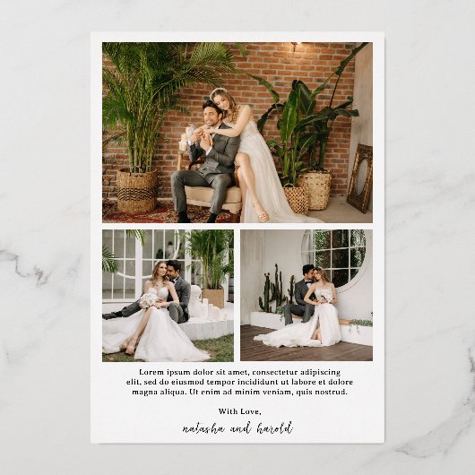 ナターシャモダンモノグ結婚ラムサンキューカード 箔招待状 (裏面)