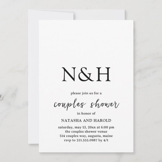 ナターシャモノグラムモダンカップルのシャワー 招待状 (正面)