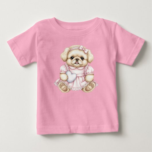 ナターシャ米国出身のピンクのドレスを着たピーキッシュの子犬 ベビーTシャツ (正面)