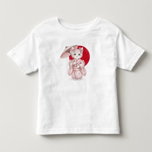ナターシャ・アスによるピンクの着物の猫 トドラーTシャツ (正面)
