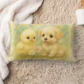 ナターシャ・アスによる水彩画のひよこ+子犬 ランバークッション (ブランケット)